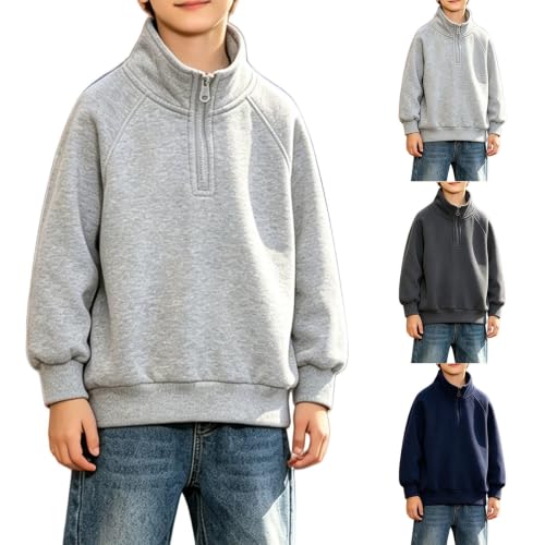 Image of Quarter Zip Athletic Sweatshirt For Boys Mock Neck Pullover 1/4 Hoodie Navy