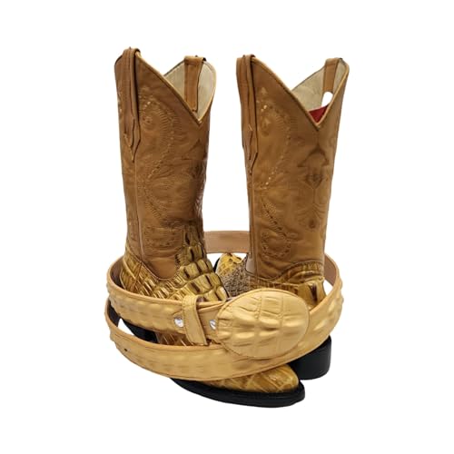 Dona Michi Men's Genuine Leather Crocodile Print J Toe Cow Boy Boots With Free Belt3