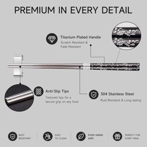 JEETEE Metal Chopsticks, 2 Pairs Stainless Steel with Holder - image 3