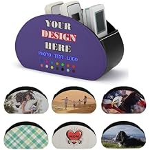 Custom Remote Control Storage Box, Personalized PU Leather Desktop Organizer with Photo Text, Customized Remote Control Holder with 5 Compartments for TV Remotes, Glasses, Pens
