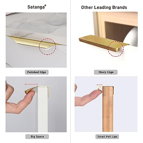 Satanga Edge Finger Pulls for Cabinet Kitchen Drawer knobs Low Profile Door Dresser Bathroom Long Cupboard Furniture Handles Aluminum 10 Pack Brushed Brass 11.81" Easy Installation by Satanga - Image 4