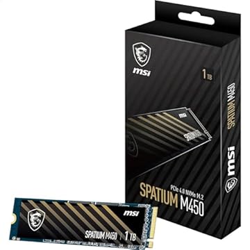 MSI SPATIUM M450 SSD 1TB - PCIe 4.0 NVMe M.2 Interno, 3600 MB/s Lettura, 3000 MB/s Scrittura, 3D NAND, Sicurezza Dati Integrata, Center, Copertura 5 Anni (600 TBW)