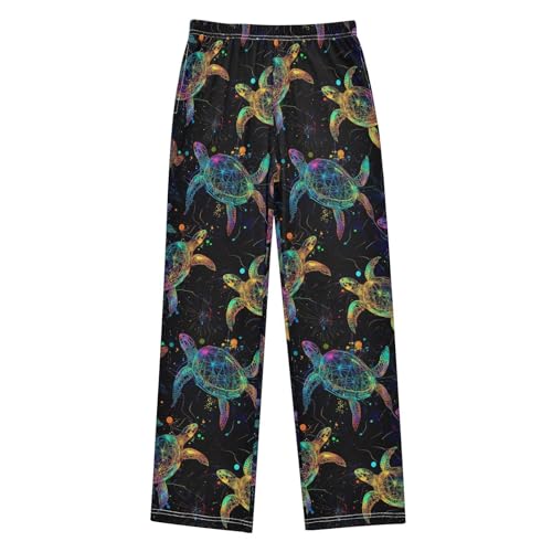 Colorful Neon Sea Turtles Boys Pants Girl Sleep Pants Long Trousers Elastic Waist Lounge Bottoms S