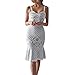 Price comparison product image HEHEMAUD Women Sleeveless Strap Lace Sexy Flare Fishtail Sheath Slim Party Gown Dress White XL