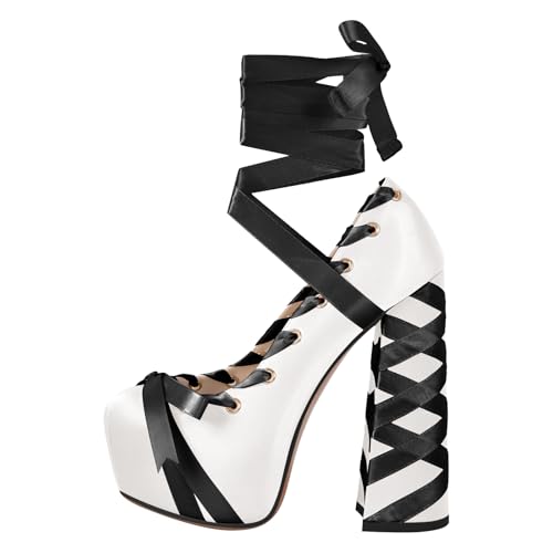 Image of Platform Heels Chunky Bow Ribbon Pumps
