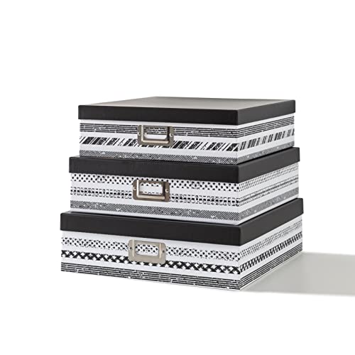 SLPR Nesting Decorative Storage Boxes With Lids for Home Decor - Set of 3: Black and White Photo Storage, Cardboard Document Boxes for Scrapbook, Keepsake, Memories