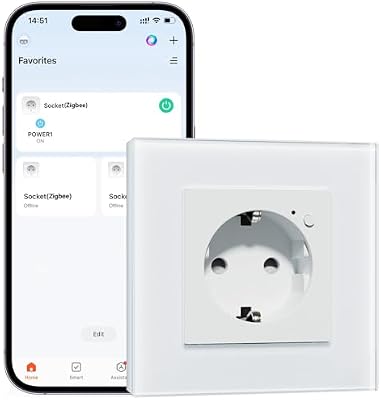 Prise intelligente en verre Schuko Zigbee, 1 voie, 86 x 86 mm, montage encastré, contrôle par application, fonctionne avec Alexa/Google, blanc