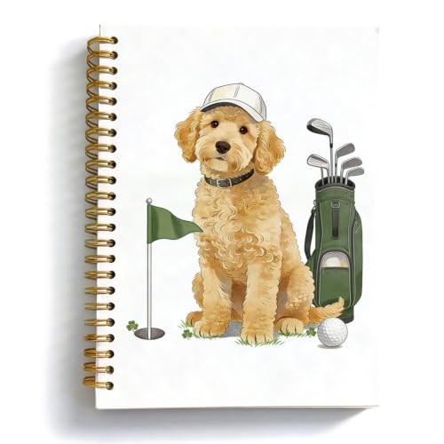 OuOvOwO Goldendoodle Golf Spiral Notebook 5.5x8.3 Inch | Goldendoodle Carnet de notes pour homme et femme Idéal pour les amateurs de golf