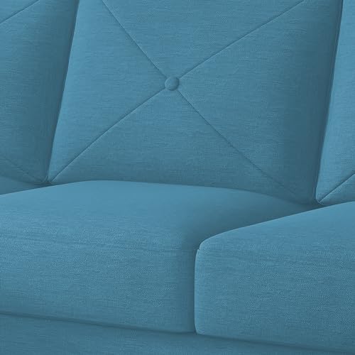 Image of Baloney LHS 6 Seater L Shape Sofa Set with Center Table for Living Room (Turquise Fabric) Premium Fabric Sofa