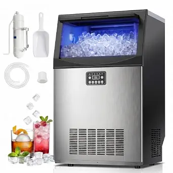 Commercial Ice Maker Machine, 110 Lbs/24H, 36 Cubes in 7-14 Mins, 33 Lbs Storage, Self-Cleaning Stainless Steel, Under Counter/Freestanding for Home & Business