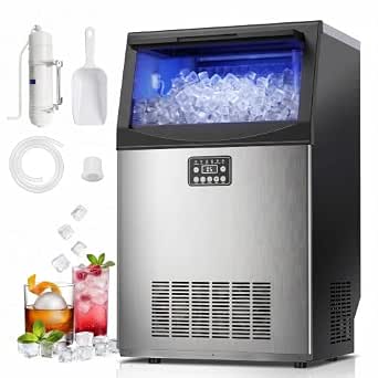Commercial Ice Maker Machine, 110 lbs/24H, Stainless Steel, Self-Cleaning, Under Counter/Freestanding