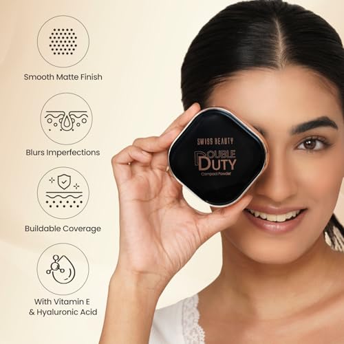 Image of Swiss Beauty Double Duty Compact Powder | 2-in-1 Compact for Day to Night | Buildable Coverage | With Vitamin E & Hyaluronic Acid | 18g, Shade- 4. Amber Dusk /Radiant Dusk