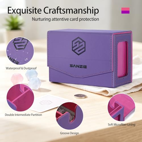 Image of SANZIE Card Deck Box for MTG Commander Deck Box with 2 Toploaders 35PT fits 240+ Single Sleeved Trading Cards PTCG TCG Deck Box for Trading Cards (Purple)