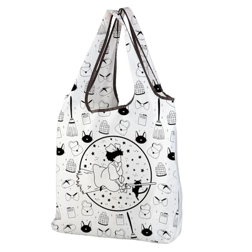 Image of MEIKIUP Anime Gifts Reusable Grocery Bags Anime Baking Gifts Japanese Anime Gift Movie Character Inspired Foldable Shopping Bag (Kiki F-Bag-UK)