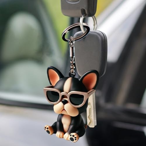 Huvqianu Pendentif bouledogue français, porte-clés en acrylique, design léger et portable, 7,5 cm, accessoire polyvalent, joli ornement de sac pour garçons et filles, multicolore, B – vue 3