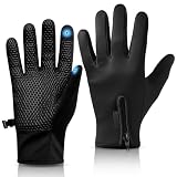 WESTWOOD FOX WFX - Guanti da ciclismo termici per touchscreen, neri, invernali, caldi, antivento, antiscivolo, fodera in pile, guanti da bici, guanti caldi per uomo e donna (L, Nero)