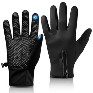 WFX Cycling Gloves Touchscreen Thermal Running Gloves Black Winter Gloves Warm Windproof Non-slip Fleece Lining Bike Gloves Warm Gloves for Men Women (L;, Black)