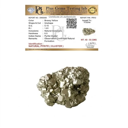 Image of Certified Pyrite Cluster with Authenticity Certificate (40-50 Gm) | Original Pyrite Raw Stone for Wealth, Abundance & Reiki Meditation | Healing Crystal Stone for Vastu Home Decor & Office Desk Decor