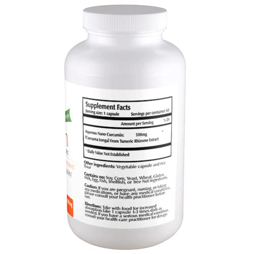 One Planet Nutrition Nano Curcumin 500 mg Veggie Capsules (60 Servings), Nano for High Absorption, Supports Anti-Inflammatory & Immune Health, Non-GMO, Vegan, Gluten-Free