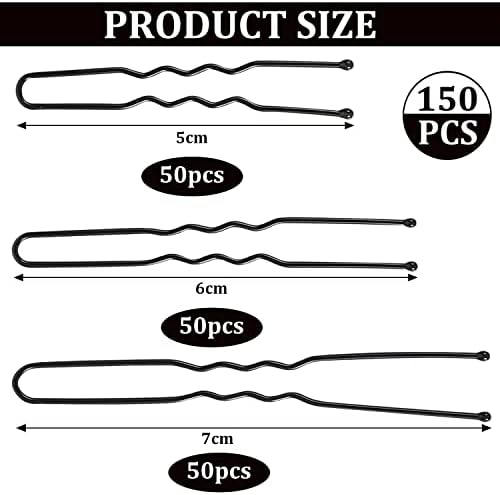 150 Pcs U Shaped Hair Pins, 3 Different Sizes Hair Pins for Buns Bobby Pins Bun Pins Kirby Grips for Women Hair Styling (Black)