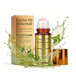 50ml Natural Organic Castor Oil Roll On Bottle, Polished Rose Quartz Massage Roller Ball, Portable Skin Nourishing Tool for Facial and Body Daily Care