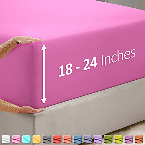 Image of Hearth & Harbor Extra Deep Pocket Queen Fitted Sheet - Fits 18 to 24 Inch Mattress - Ultra Soft 1800 Microfiber, Wrinkle-Free & Breathable - Hotel Luxury Fitted Sheet Only, Purple