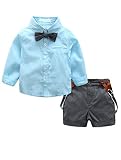 Abolai Baby Boy Summer Cotton Gentleman Long Sleeve Bowtie Romper Suspenders Shorts Outfit Set Blue
