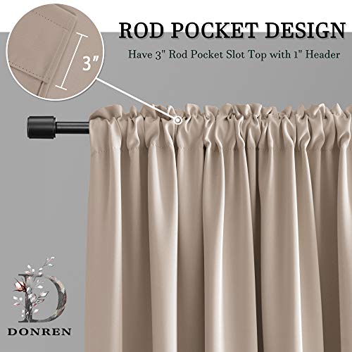 Image of DONREN 48 Inch Curtains for Boy's Room - Blackout Thermal Insulated Window Drapes with Rod Pocket for Short Windows (2 Panels,52 x 48 Inch,Taupe)