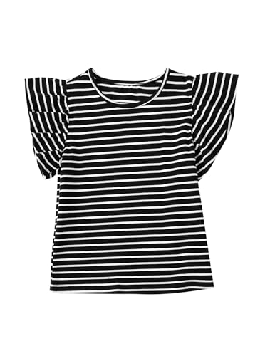 Image of Girls' Summer Shirts Cute Tops Ruffle Sleeve Crew Neck Casual Tees