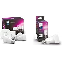 PHILIPS Hue White & Col. Amb. E27 - Set di 3 starter con Smart Button 3 x 800 lm, 75 W + Hue White...