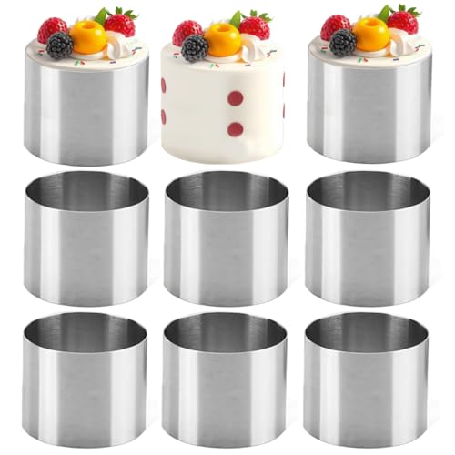 Zasvec Anillos de Postre 8 Piezas Anillos para Tartas de Acero Inoxidable Redondos Molde de Anillo de Pastel de Acero Inoxidable Pequeños Aros de Pastel para Pasteles, Postres, Fondant, 5cm