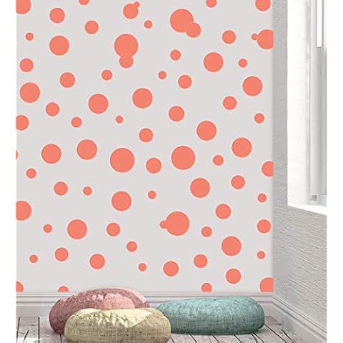 Polka Dot Wall Stickers, (63) Wall Decor Stickers, Wall Dots, Vinyl Circle Room Dot Decals 3" - 6.5" (Coral) Cover