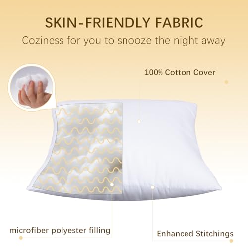 OKBA Throw Pillows Insert Set of 2, with 100% Cotton Cover, Bed and Couch - Indoor Hotel Decorative Pillows, 22x22 in White Pillows Inserts by OKBA - Image 4