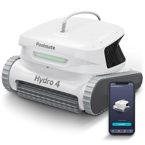 Poolmate Hydro 4 Robot limpiador de piscinas para piscinas enterradas y sobre el piso, limpieza de pisos, paredes y líneas de flotación, control inteligente de aplicaciones con WiFi y Bluetooth, cable
