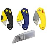 Folding Box Cutter Tool, Box Opener, Utility Knives with 10 Extra SK5 Blades for Slitting Bubble Wrap, Stretch Film, Foam and Other Plastic(Black, Blue,Yellow)