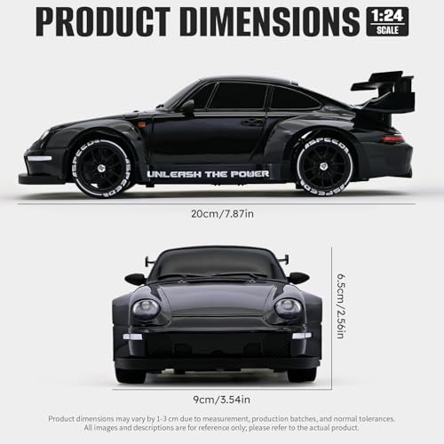Aka Supaku RC Drift Car,1:24 Scale Remote Control Car, 2.4GHz 20KM/H 4WD High Speed RC Cars for Kids with LED Light, Two Batteries,Drifting Tires,Racing Vehicle Toy for Adults Boys Girls Black by Aka Supaku - Used condition - Image 3