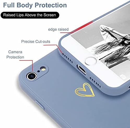 Wirvyuer Compatible with iPhone 7 iPhone 8 iPhone SE 2020 iPhone SE 2022 Phone Case for Girls Women Silky Soft Protective Shockproof Silicone Case with Cute Gold Heart Pattern Design Blue Cover