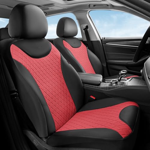 Image of Coverado Front Seat Covers, 2 Packs Leather Seat Covers for Cars, Driver Seat Protectors with Splicing Design,Waterproof Car Seat Cushions Universal Seat Covers Fit for Most Cars, Black & Red