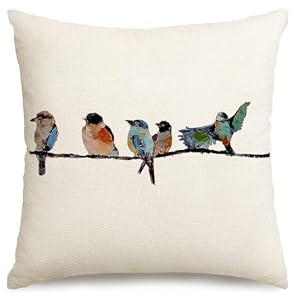 RABUSOFA 18x18 Outdoor Birds Pillow Decorative Throw Pillows,Small Throw Pillows for Couch,Hand-Painted Pillowcases Spring Summer Decorations Cushion Covers Cotton Linen for Sofa Teal Blue RABUSOFA 18×18 Outdoor Birds Pillow Decorative Throw PillowsSmall Throw Pillows for CouchHand Painted Pillowcases Spring Summer Decorations Cushion Covers Cotton Linen for Sofa Teal Blue