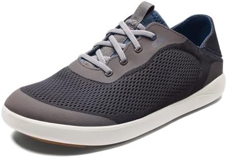 OLUKAI Moku Pae Men's Boat Shoes, No Tie Laces & Stretch Construction, Lightweight & Breathable Mesh, Comfort Fit & Wet Grip Rubber Soles, Pavement/Vintage Blue, 11.5