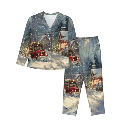 Pyjama de Noël femme ensemble manches longues imprimé fêtes