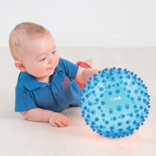 Ludi - Blauer Massageball - Sinneserweckung für Babys ab 6 Monaten - Stimulation, Geschicklichkeit und Koordination - 100% PVC - Waschbar - Ø 20 cm - entlastet die Zähne und fördert das Spiel