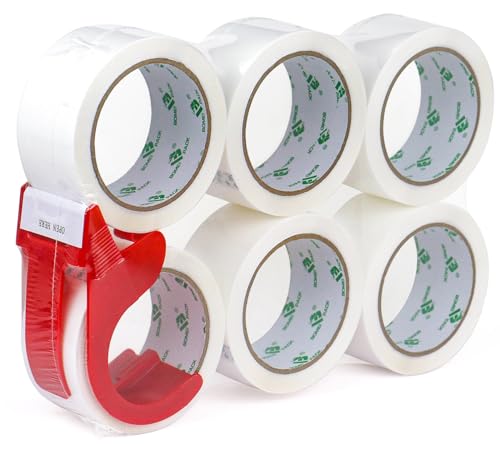 BOMEI PACK 6 Rollen Paketklebeband Klebeband 66 m x 48 mm, Weiß, 6er Set, für Päckchen, Umzugs-Kartons und Verpackung - gute Klebkraft | Paketband | Packband | Paketklebeband mit Plastik Abroller