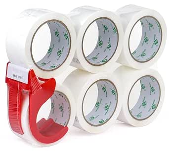 Lot De 6 Rouleaux De Ruban D'emballage Adhésif Fort - 66m X 48mm, Couleur Vive, Avec Dévidoir