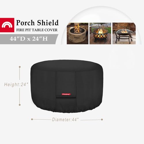 Porch Shield Fire Pit Cover - Waterproof 600D Heavy Duty Fade Resistant Round Patio Fire Bowl Cover Black - 44 inch by Porch Shield - Image 2