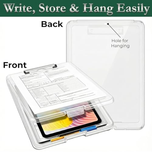 Image of Yajnas A4 Size Clipboard with Storage Box | 180 Foldable Exam Pad & Writing Board | Heavy Duty Plastic File Folder with Pen Holder & Paper Storage for Students, Office & Field Use (Parrot Green)