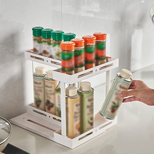 Dulrlly Rotating Spice Rack Organizer, 2 Double-Decker Spice Shelves, Pull Out Kitchen Cabinet Organizer For Stores Prescriptions, Spices,Condiments, White #TOP2