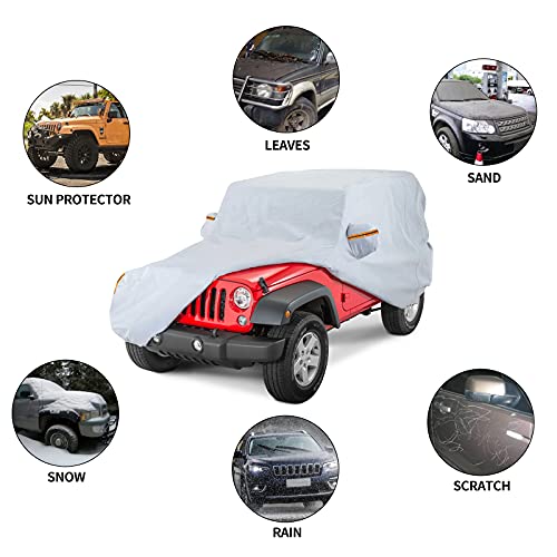 Bdfhyk Waterproof Car Cover 2 Door Wrangler Covers, All Weather Protection Outdoor Cover For 1945-2022 Jeep Wrangler Cj,Yj, Tj,Jk & Jl With Driver Door Zipper Lock Cable #TOP2