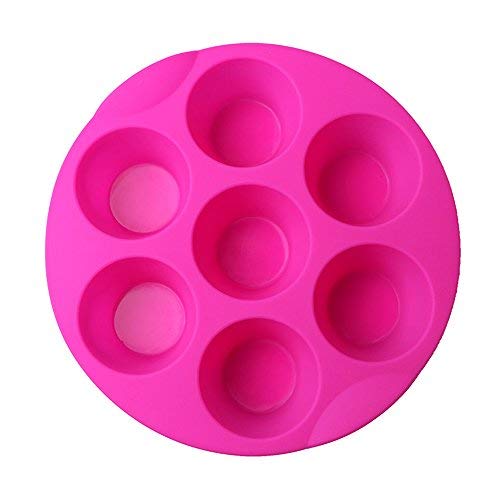 Shebaking 7 Cavity Silicone Air Fryer Muffin Pans Nonstick Brownie Cake Mold Round Pudding Cupcake Recipe Tray Bakeware, Rose #TOP2