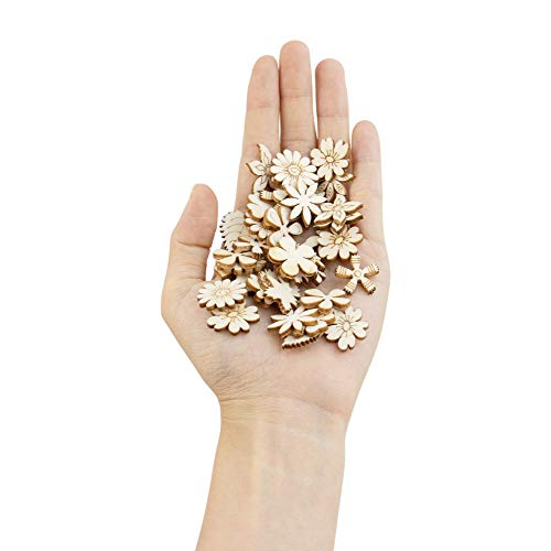 Auear, 300 Pack Mixed Wooden Flower Leaf Pattern Handmade Wodden Crafts Home Wedding School Diy Craft Dercoration #TOP2